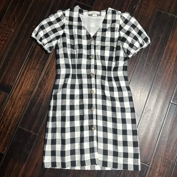 LOFT | Dresses | Checkered Casual Dress Vneck Button Down Work Retro Coastal  Business Casual | Poshmark